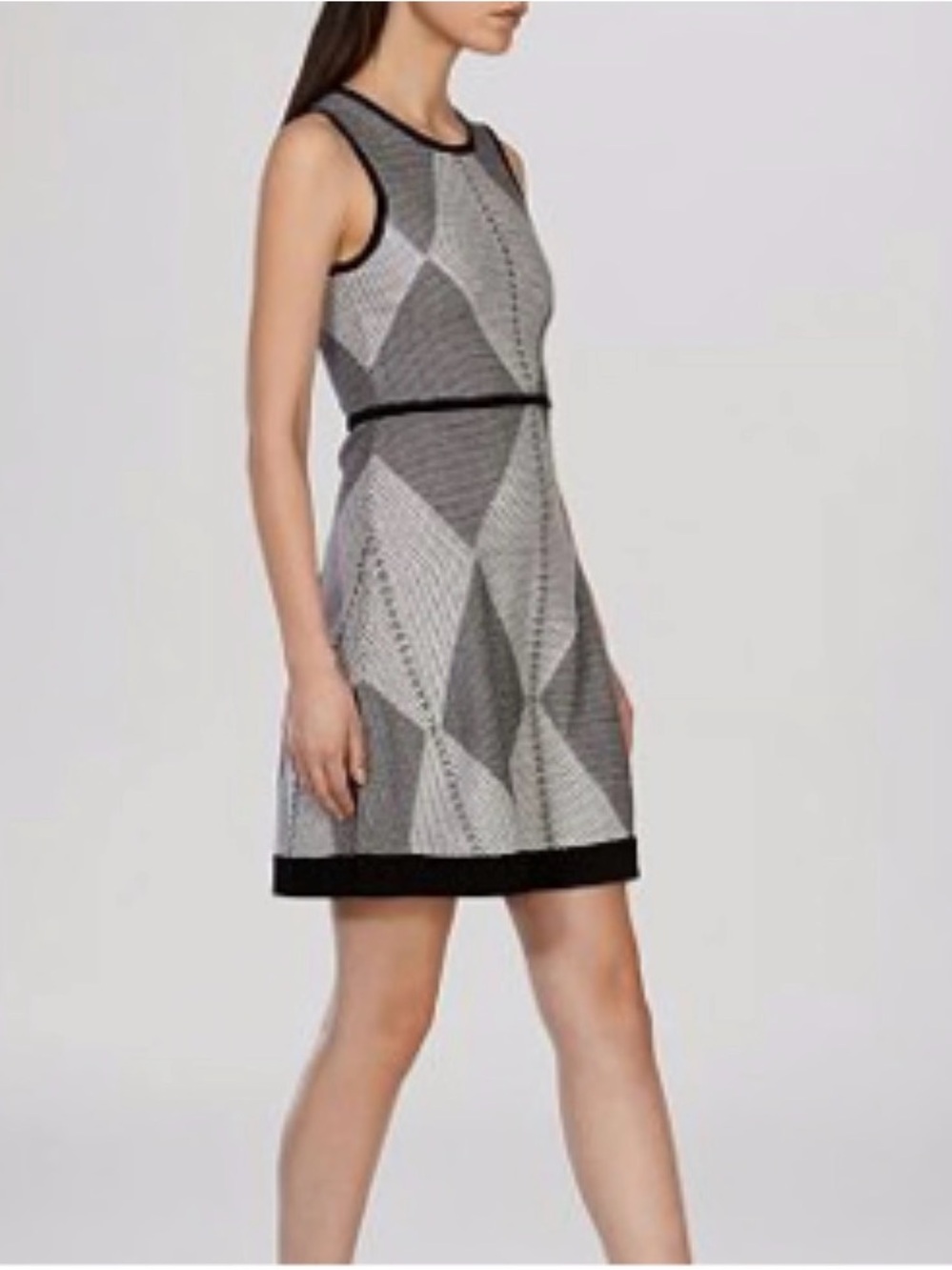 Karen Millen Women Sweater Dress Size 4 Gray Black Party Cocktail Sleeveless